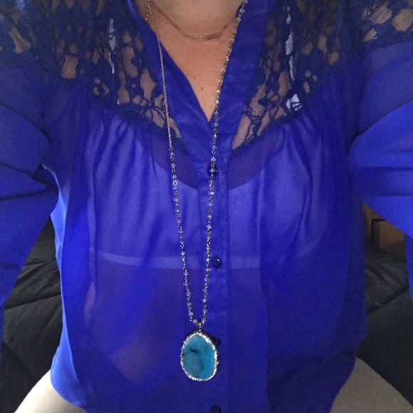Royal Blue Lace Sheer Top - Picture 5 of 12